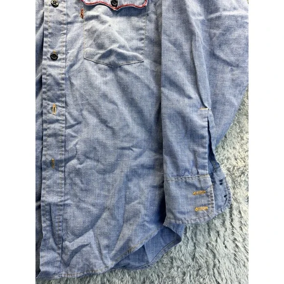 Vtg 70s Levi's Orange Tab Embroidered Chambray Shirt - Front & Back Floral Sun - Picture 8 of 12